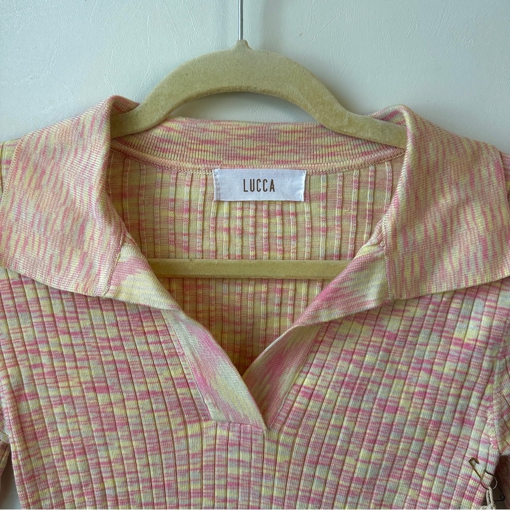 Pink & Cream Ribbed Polo Top - Picture 2 of 6